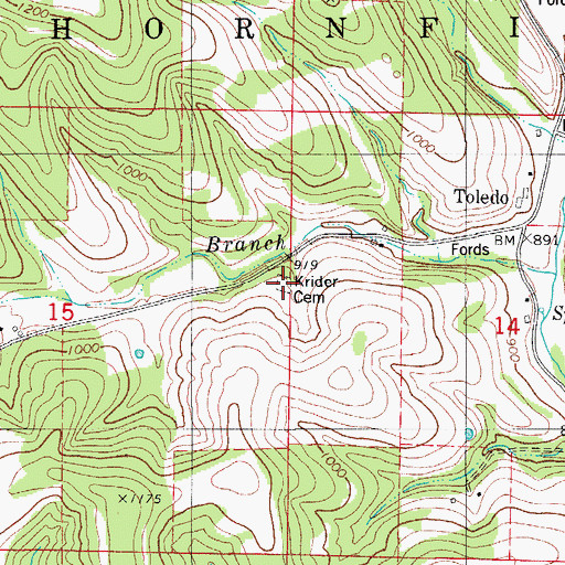 Topographic Map of Krider Cemetery, MO