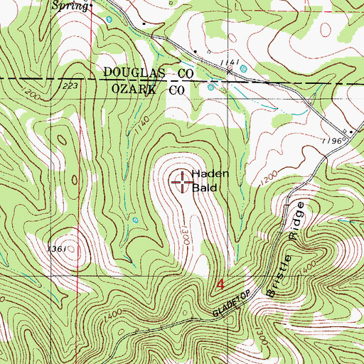 Topographic Map of Haden Bald, MO