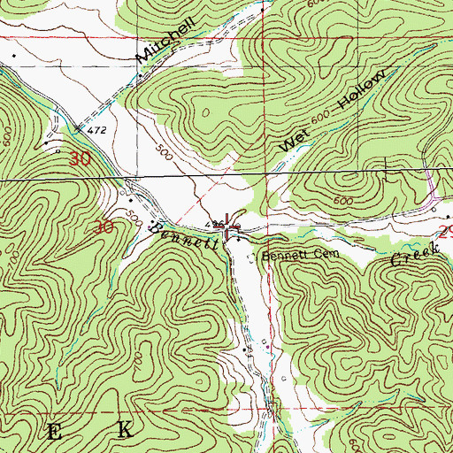 Topographic Map of Wet Hollow, MO