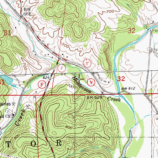 Topographic Map of Indian Creek, MO