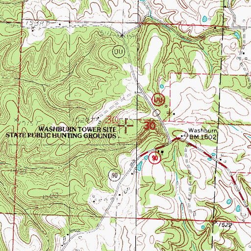 Topographic Map of Washburn Tower Site State Public Hunting Grounds, MO