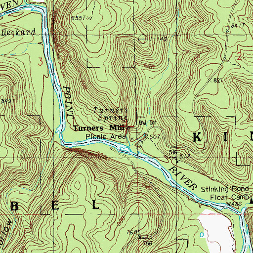 Topographic Map of Turners Spring, MO