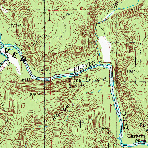 Topographic Map of Mary Deckard Shoals, MO