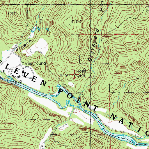 Topographic Map of Ross Cemetery, MO