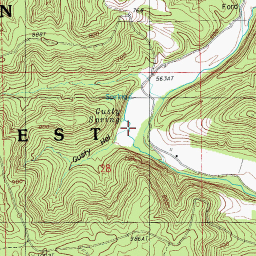 Topographic Map of Gusty Hollow, MO