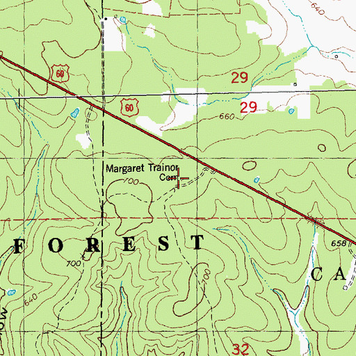 Topographic Map of Margaret Trainor Cemetery, MO