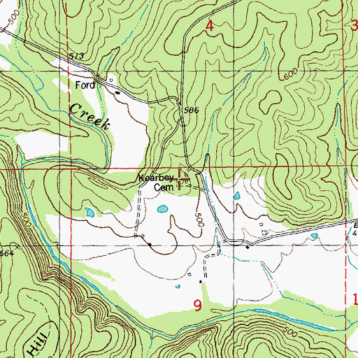Topographic Map of Kearbey Cemetery, MO