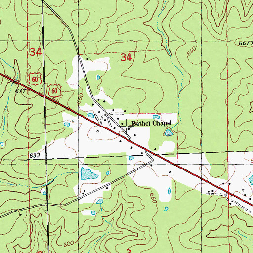 Topographic Map of Bethel Chapel, MO