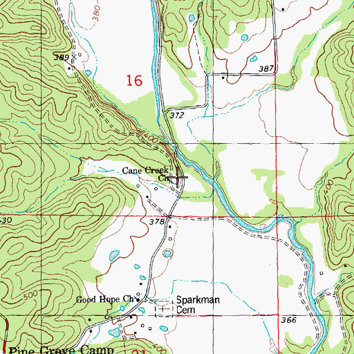 Topographic Map of Cane Creek Church, MO