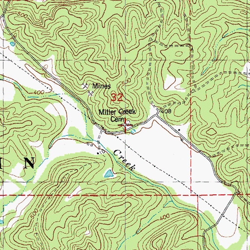 Topographic Map of Miller Creek Cemetery, MO