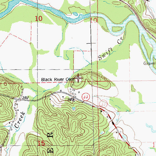 Topographic Map of Black River Cemetery, MO