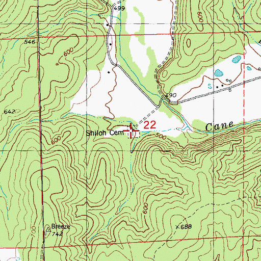 Topographic Map of Shiloh Cemetery, MO