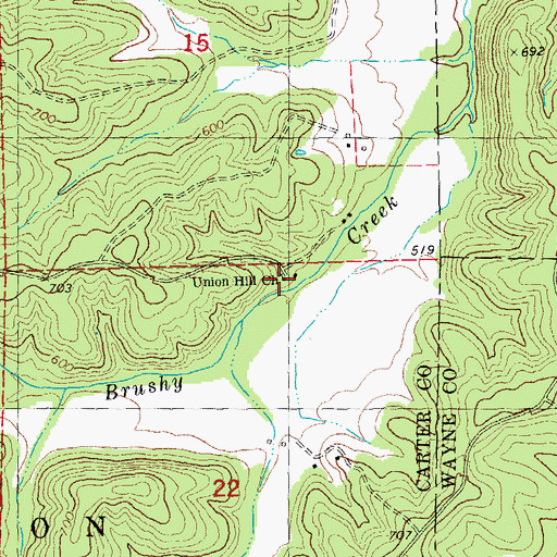 Topographic Map of Union Hill Church, MO