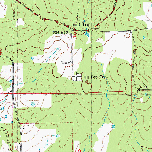 Topographic Map of Hill Top Cemetery, MO