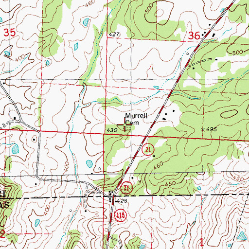 Topographic Map of Murrell Cemetery, MO