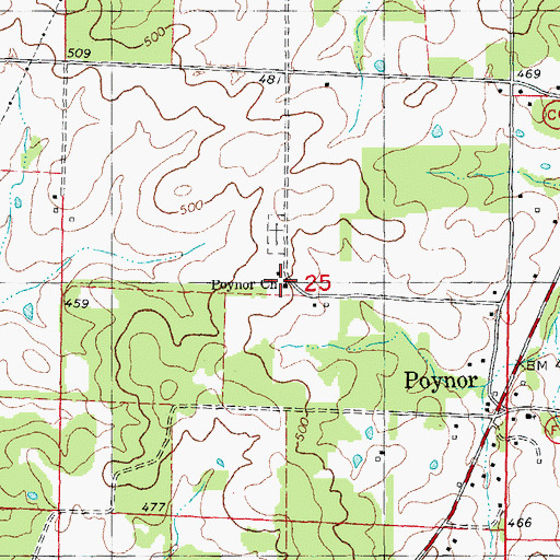 Topographic Map of Poynor Church, MO