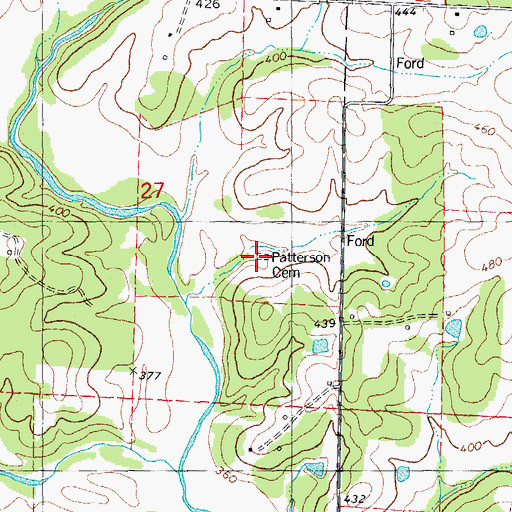 Topographic Map of Patterson Cemetery, MO