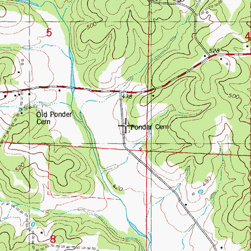 Topographic Map of Ponder Cemetery, MO