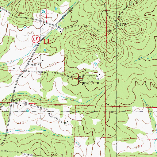 Topographic Map of Plunk Cemetery, MO