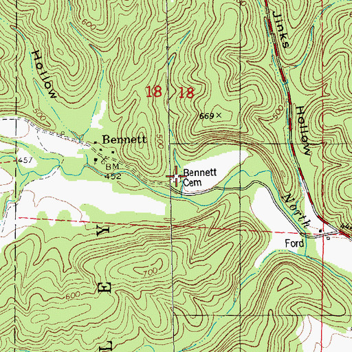 Topographic Map of Bennett Cemetery, MO
