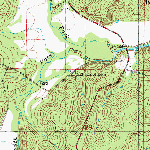 Topographic Map of Chestnut Cemetery, MO
