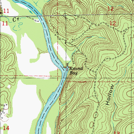 Topographic Map of Round Bay, MO
