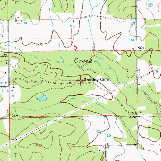 Topographic Map of Bradley Cemetery, MO