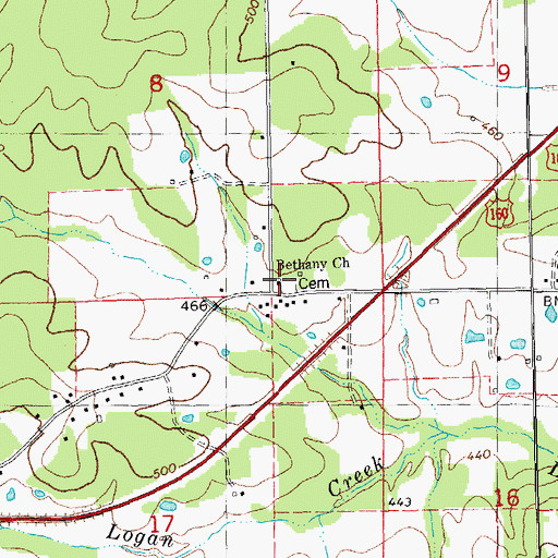 Topographic Map of Bethany Church, MO
