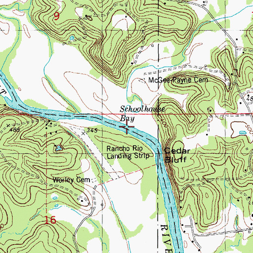 Topographic Map of Schoolhouse Bay, MO