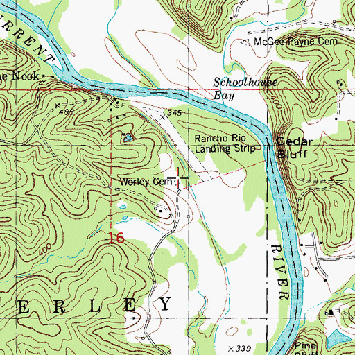 Topographic Map of Worley Cemetery, MO