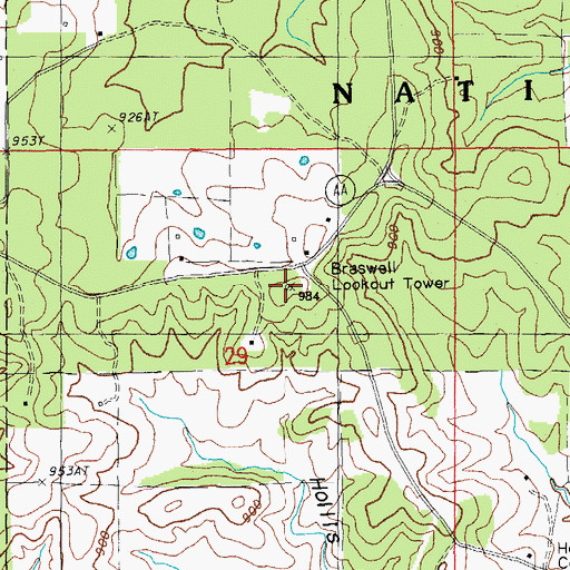 Topographic Map of Braswell Lookout Tower, MO
