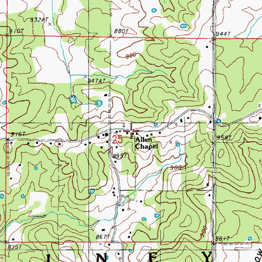 Topographic Map of Allen Chapel, MO