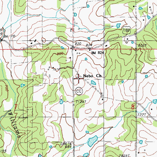 Topographic Map of Nebo Church, MO