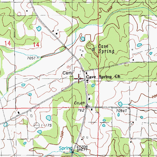 Topographic Map of Cave Springs Church, MO
