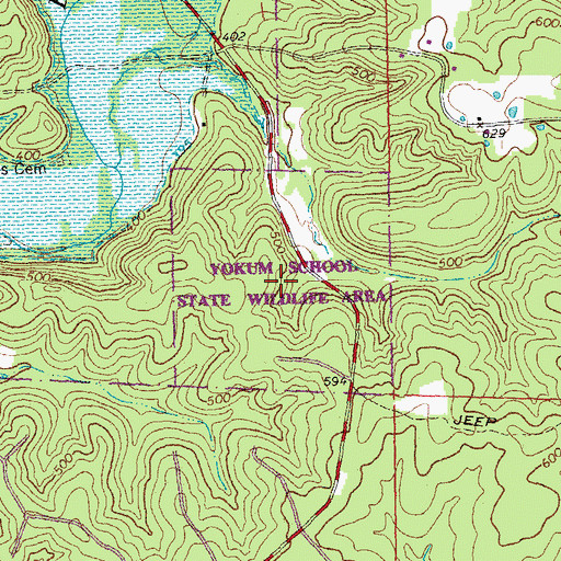 Topographic Map of Yokum School State Wildlife Area, MO