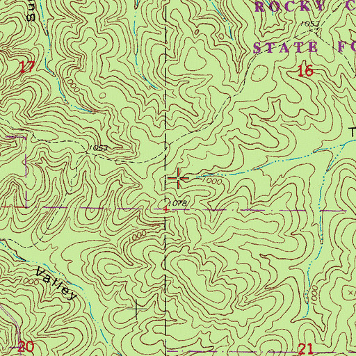Topographic Map of Rocky Creek State Forest, MO