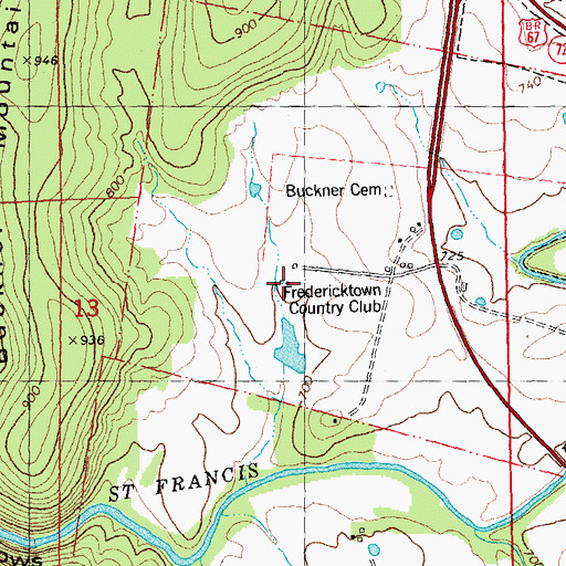 Topographic Map of Fredericktown Country Club, MO