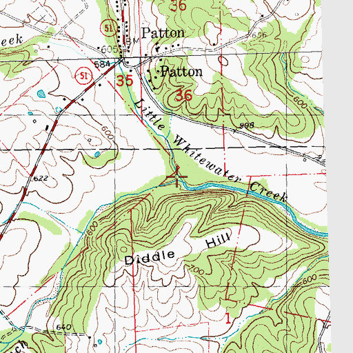 Topographic Map of Stones Branch, MO