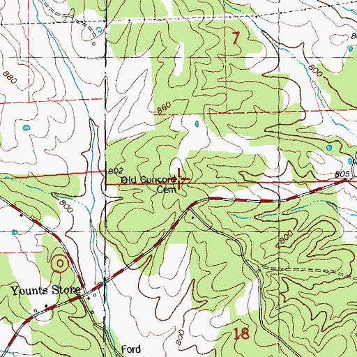 Topographic Map of Old Concord Cemetery, MO