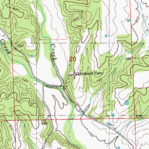 Topographic Map of Slinkard Cemetery, MO