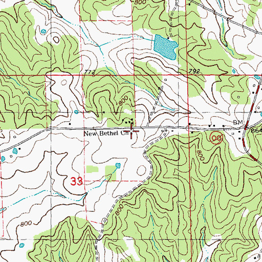 Topographic Map of New Bethel Church, MO