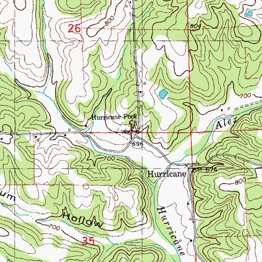 Topographic Map of Hurricane Fork Church, MO