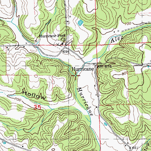 Topographic Map of Alex Branch, MO