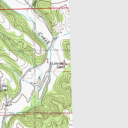 Topographic Map of Lincoln Cemetery, MO