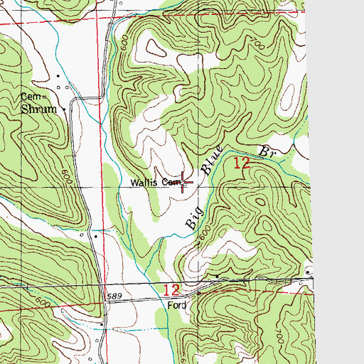Topographic Map of Wallis Cemetery, MO