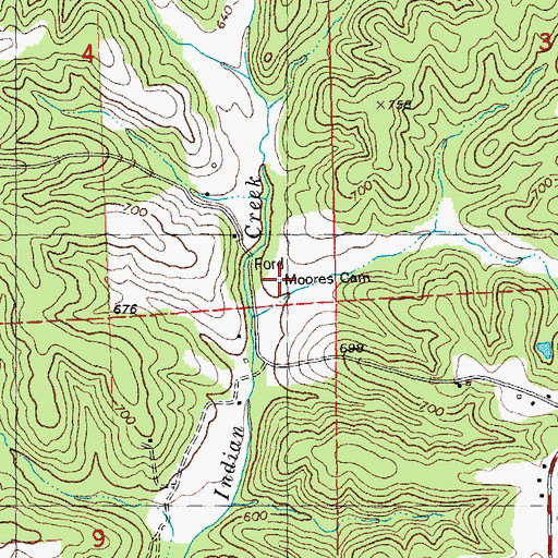 Topographic Map of Moores Cemetery, MO