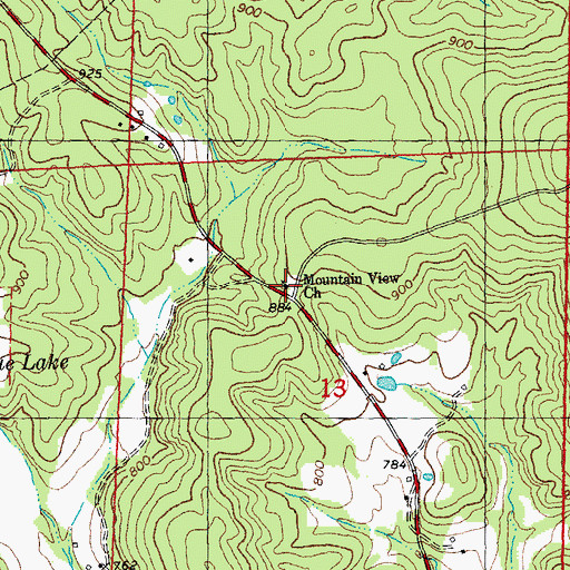 Topographic Map of Mountain View Church, MO