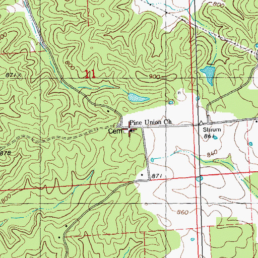 Topographic Map of Pine Union Church, MO