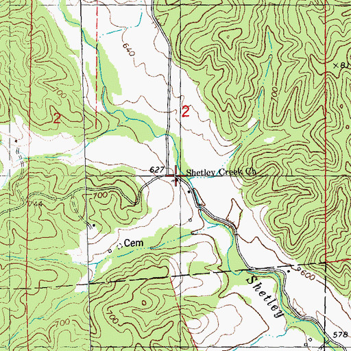 Topographic Map of Shetley Creek Church, MO