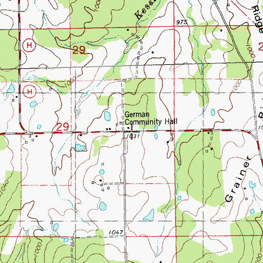 Topographic Map of German Community Hall, MO